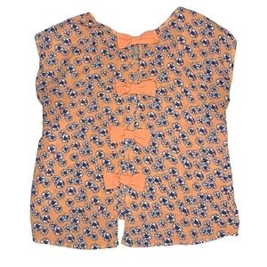 E M FLORAL PRINT BLOUSE WITH BOWS‎ & CUT OUTS SIZE LARGE